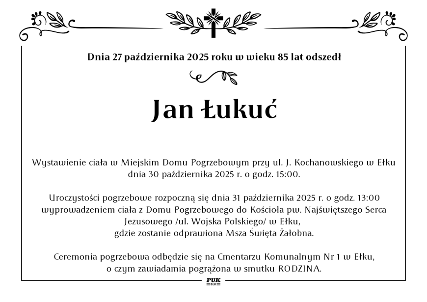 Jan Łukuć - nekrolog